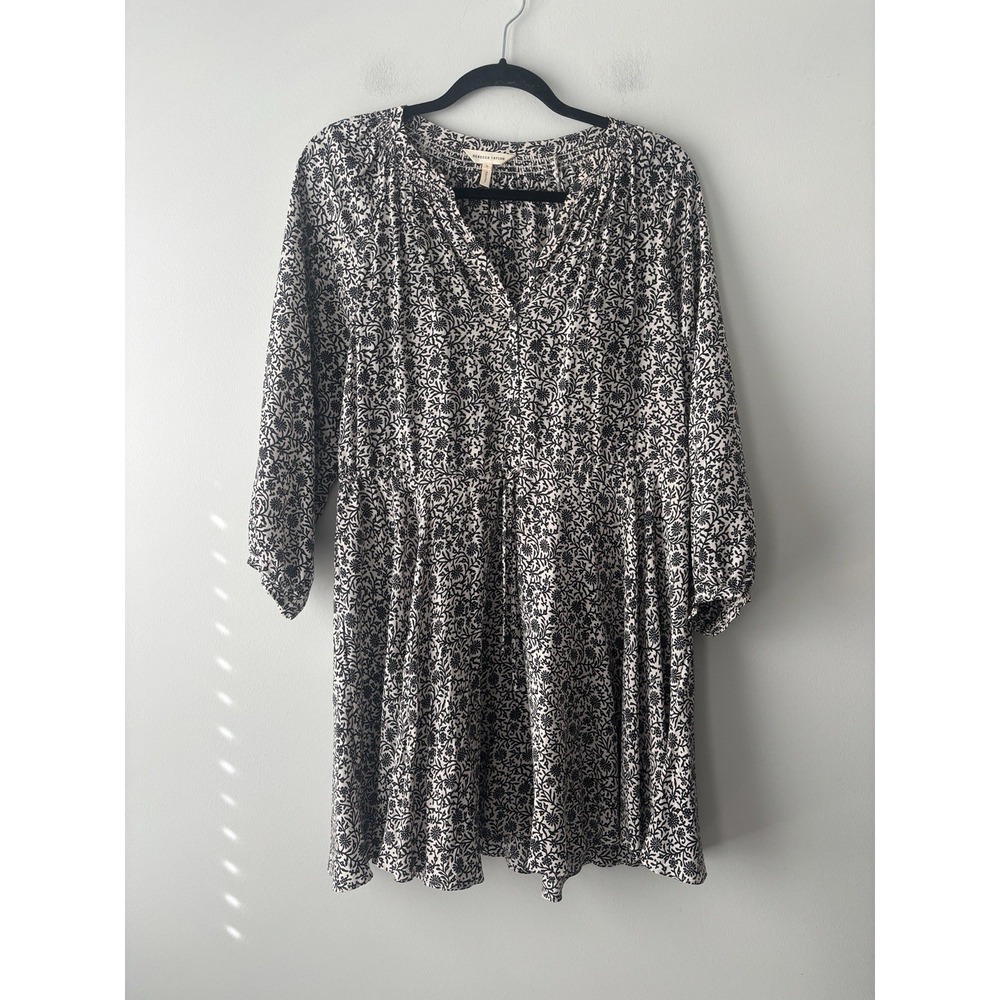 Rebecca Taylor Silk Black White Floral Mini Tie Waist Flowy Dress Size 0